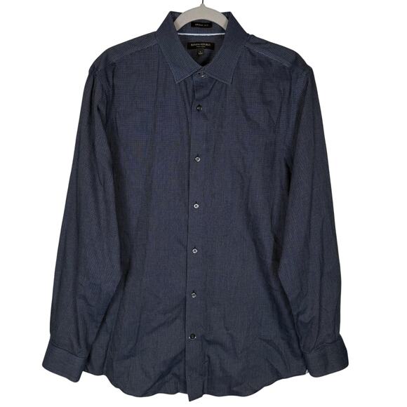 Banana Republic Shirt Men L Blue Small Dot Grant Fit Long Sleeve Button-Up - Picture 1 of 11